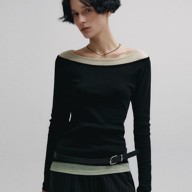 니브 Boat Neck Layered Slim T-shirt 판매합니다