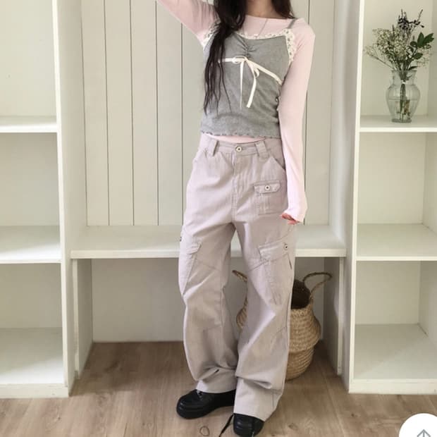미니포에 카고바지 M사이즈 크림색상
