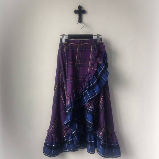 Check pattern frill unbalanced wrap skir