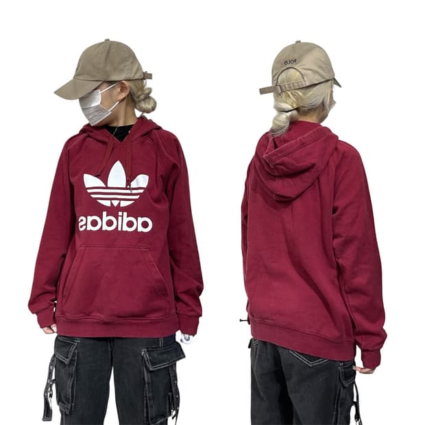 아디다스 빅 로고 버건디 오버핏 후드티 105