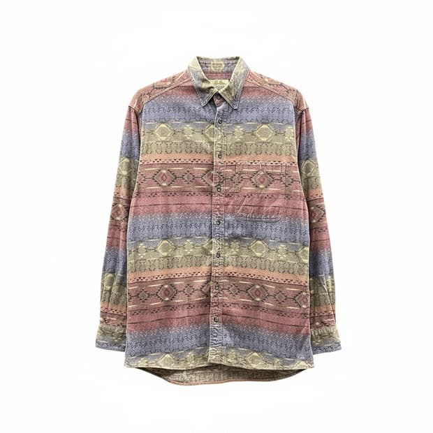 USA VINTAGE 플란넬 셔츠 웨스턴 아즈텍 패턴 디테일 핑크 블루