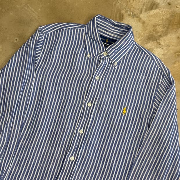 XS 폴로랄프로렌 블루 스트라이프 린넨 셔츠