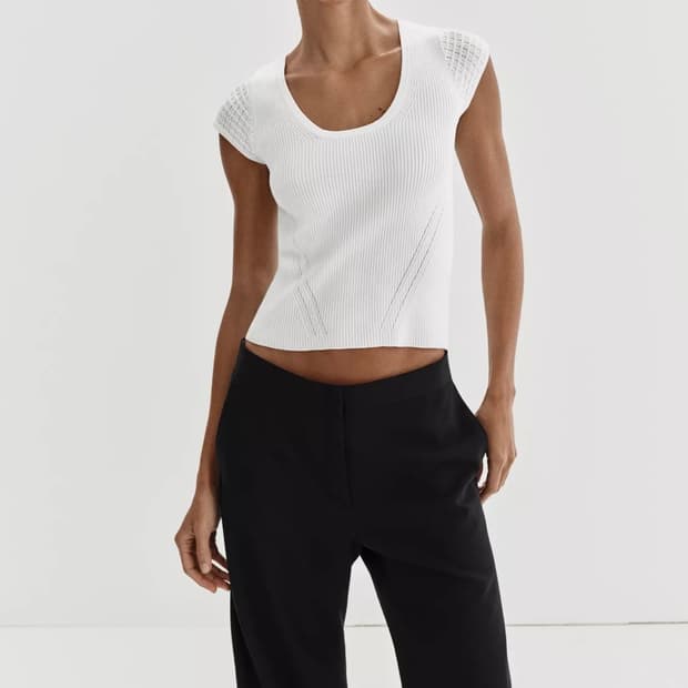 ZARA 자라 콤비 슬리브 니트 탑 화이트