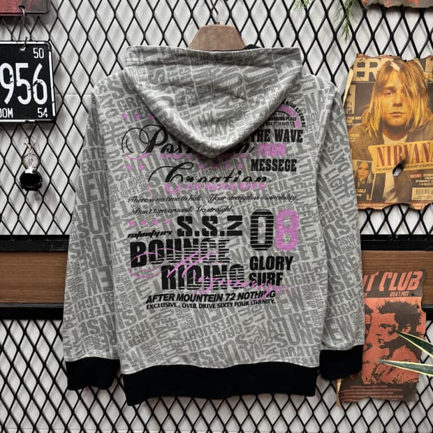 00s JPN VINTAGE 후드 집업 전후면 프린팅 포인트 그레이