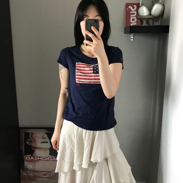 폴로 랄프로렌 빅 성조기 로고 네이비 반팔티