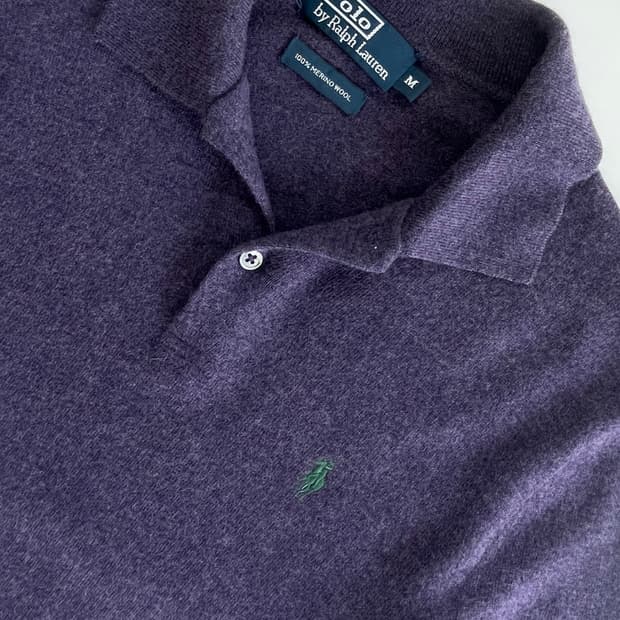 Polo 폴로 랄프로렌 퍼플 램스울 카라 버튼 니트