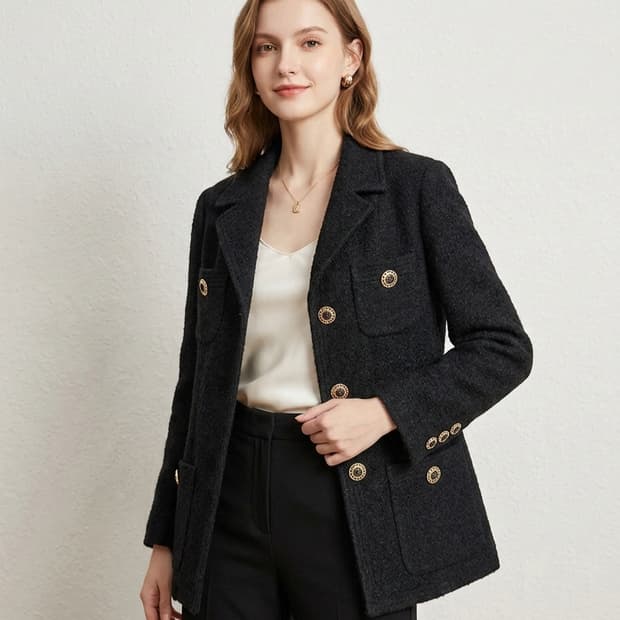 듀엘 트위드소재 골드버튼 포인드 슬림자켓 55사이즈