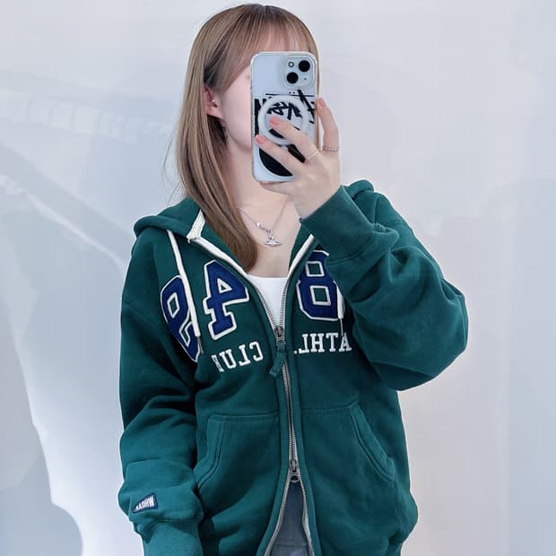 후아유 빅로고 그린 투웨이 후드집업