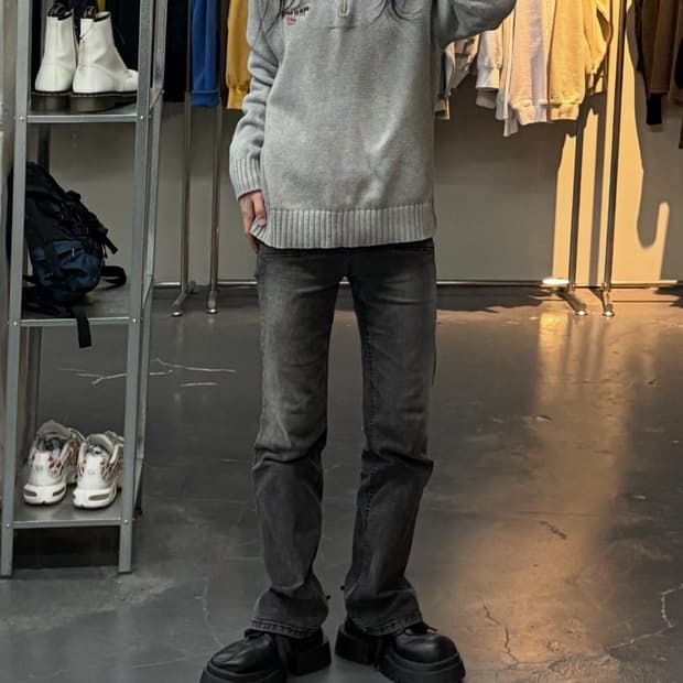 폴로 스포츠 그레이 반집업 니트 A2872