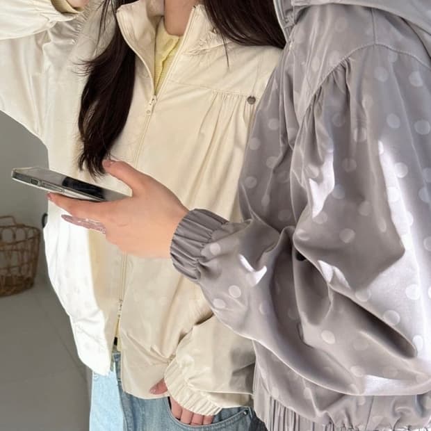 (새상품)론론-GREY DOT PENDANT FRILL HOODIE