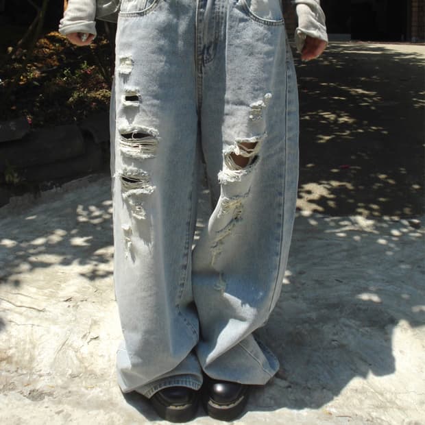아워캐비넷 fight damage pants 데미지 데님 팬츠 M