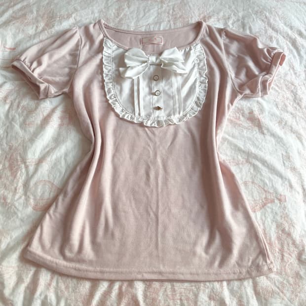 penderie 리본 블라우스 핑크 반팔 티셔츠 일브 빈티지 히메 로걀