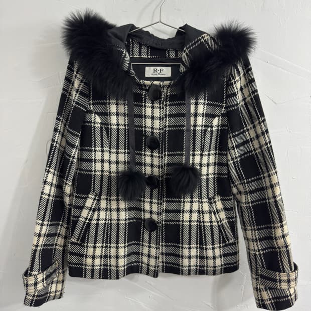 check fur detail coat