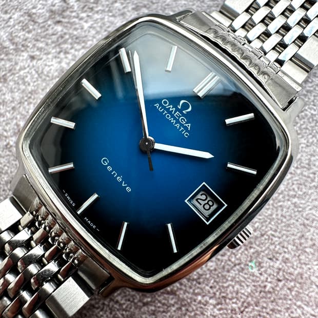 오메가 제네브 오토매틱 블루 다이얼 시계