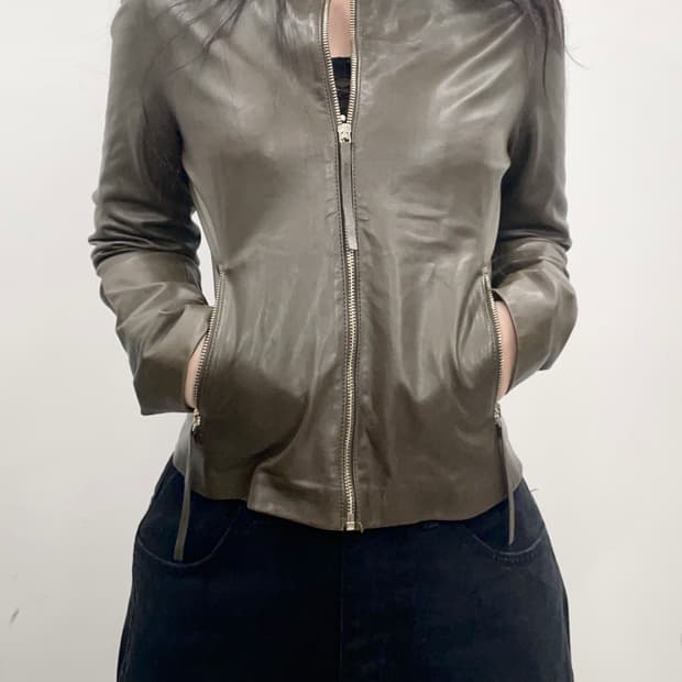 Khaki Slim Leather Jacket
