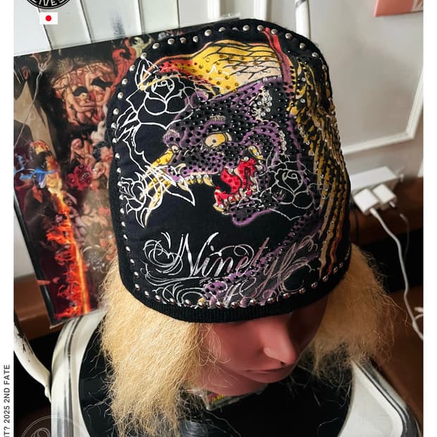 Nine Lives Tattoo Graphic Studed Beanie