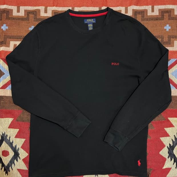XL) 폴로 랄프로렌 와플 긴팔티 블랙