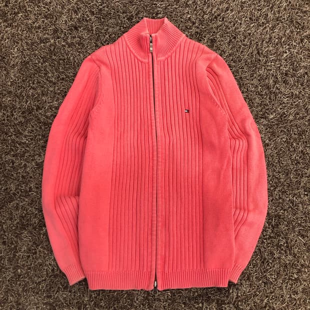타미힐피거 핑크 투웨이 니트 집업 자켓