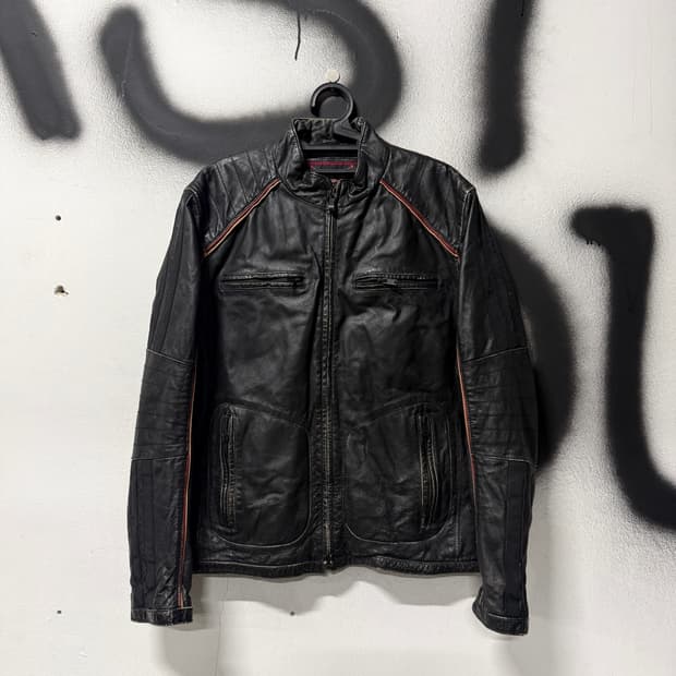 VTG 빈티지 100% 쉽스킨 양가죽 배색 퀼팅 싱글 바이커 자켓