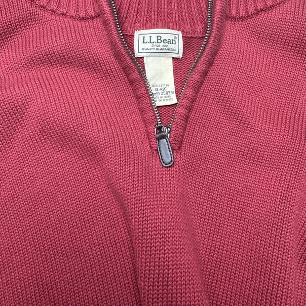 LLbean 빈티지 레드 반집업 니트 XL