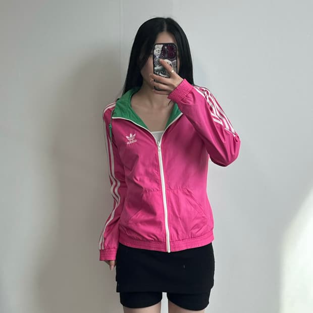 아디다스 파이어버드 핑크 그린 리버시블 바람막이 자켓