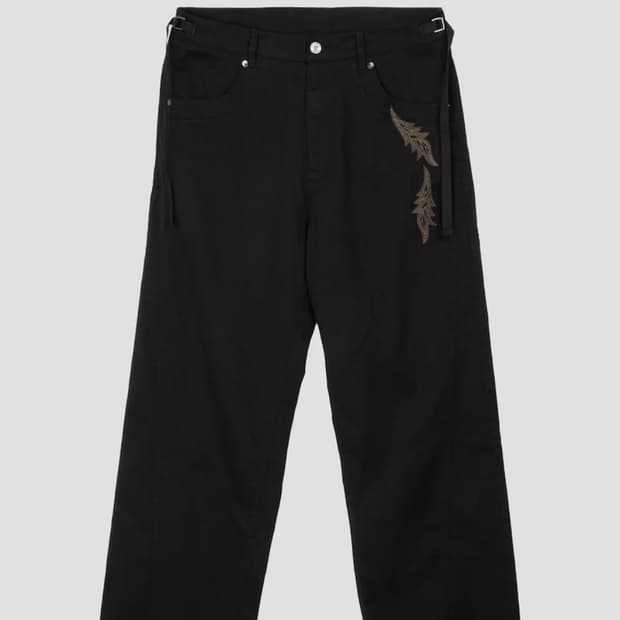 서피스에디션 FEATHER EMBROIDERY PANTS_BLACK