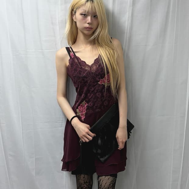[Sexy Romantic] Rose Detail Slip Dress