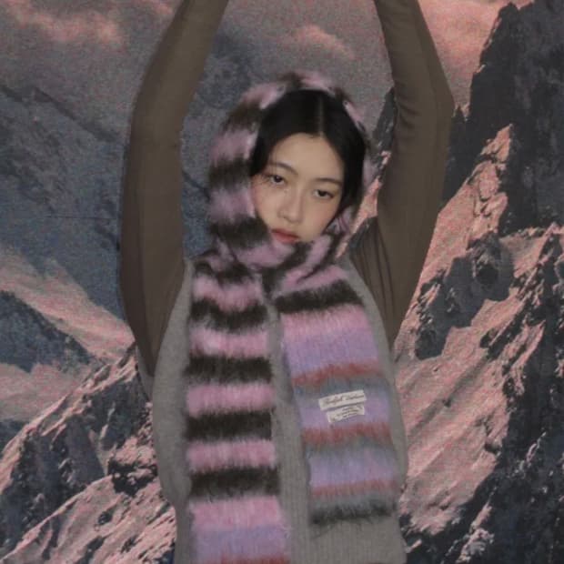 [새상품] 락피쉬 STRIPE SHAGGY MUFFLER 머플러 핑크