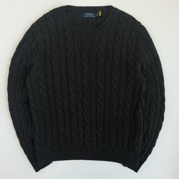 Polo  폴로 랄프로렌 신형 자수 코튼 다크그레이 꽈배기 니트 
