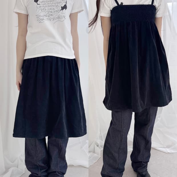 felissimo 네이비 코듀로이 투웨이 스커트/뷔스티에