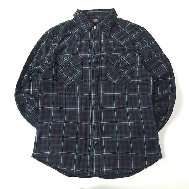 CK208 M 리 00s 일본판 코튼 웨스턴 타탄체크 네이비 셔츠 남방