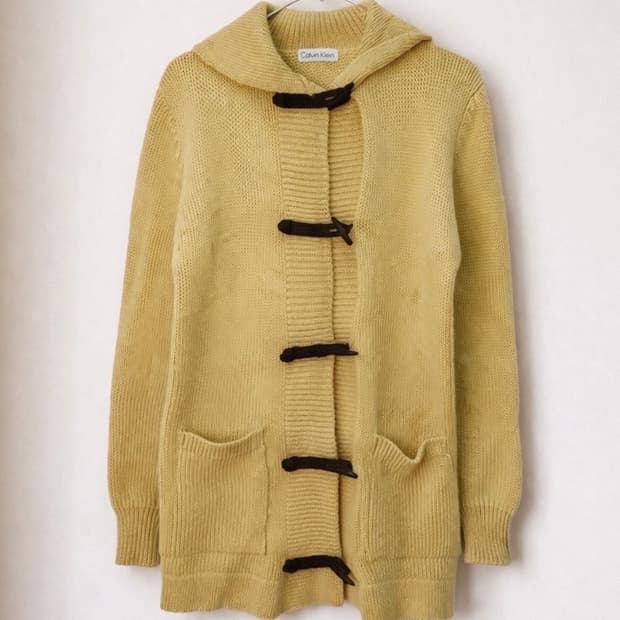 캘빈클라인 니트 후드 가디건 더플 버튼 옐로우 