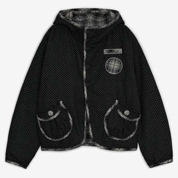 허그유어스킨 체크 리버시블 후드 자켓 (블랙)