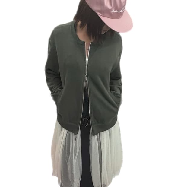 ( 레어) 언더커버  x 수 18ss카키 집업져지 레이어드 나일론 스커트