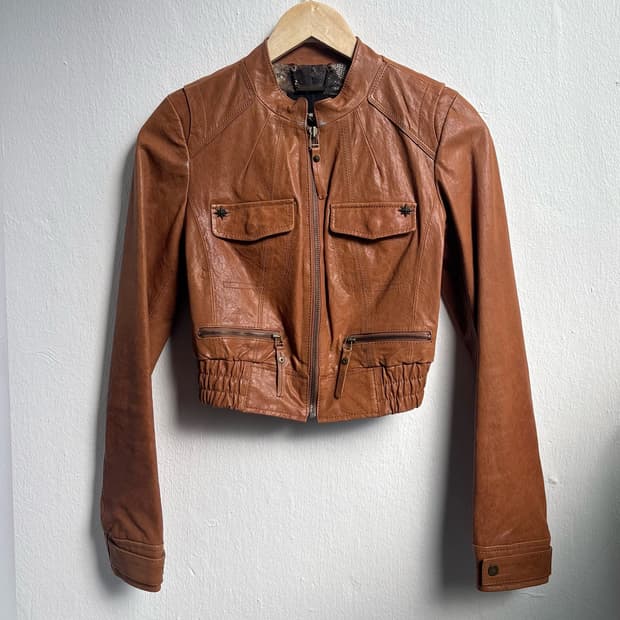Vintage Brown Crop Leather Jacket