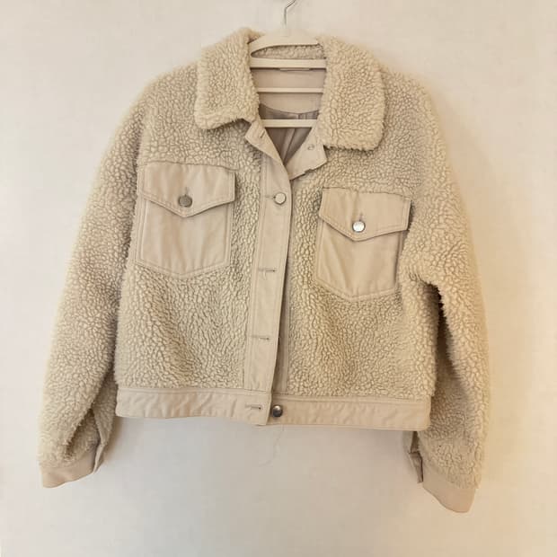 아이보리 뽀글이 양털 트러커자켓