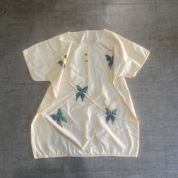 일본빈티지 하구미모리걸할메카지 바선생 버터플라이 반팔블라우스