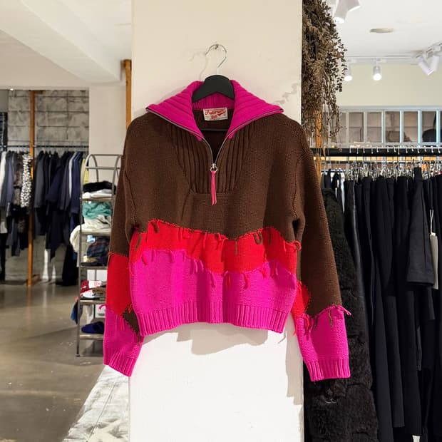 앤더슨 벨 브라운 스트라이프 울블랜드 마운틴 하프 집 스웨터