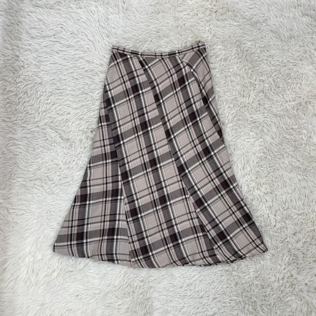 빈티지 체크 플레어 롱 스커트
