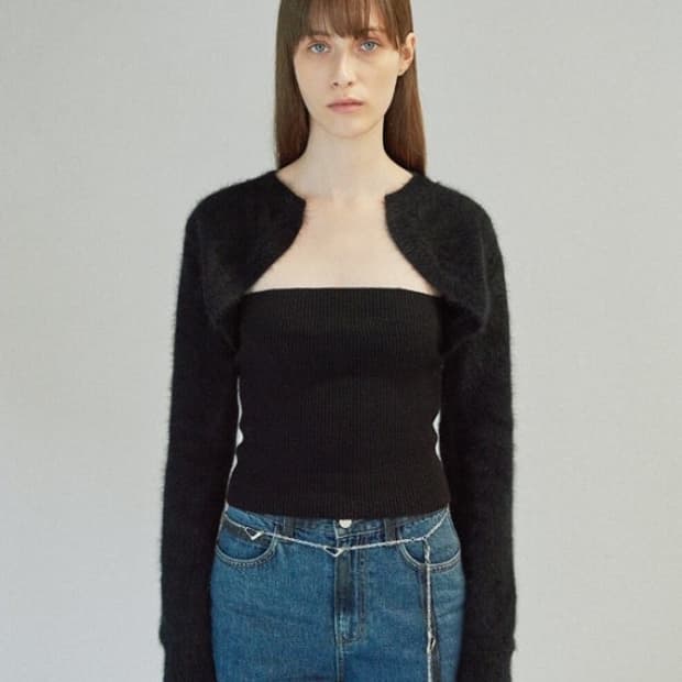 Diagonal 다이애그널 레이어드 튜브탑 가디건