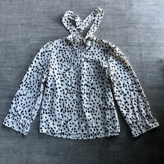 일본빈티지 하구미모리걸 달천깔페어리 레오파드도트 타이블라우스