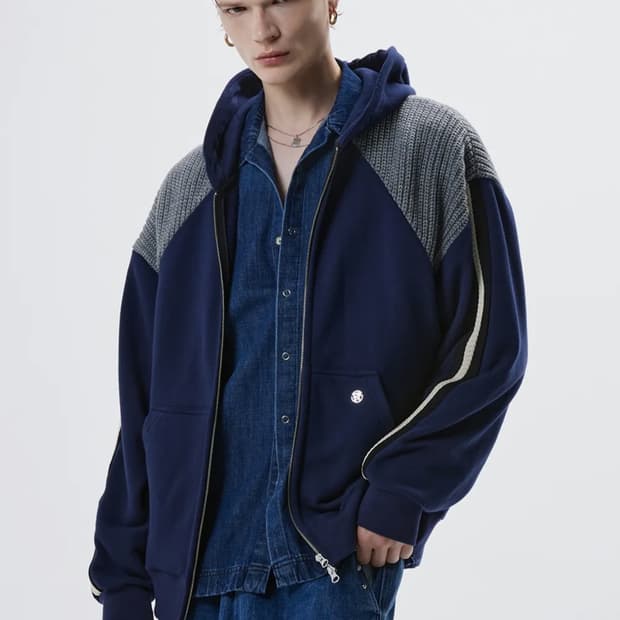 rssc 니트 믹스 후드집업 -네이비