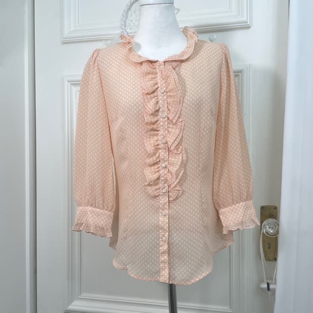 coral dot ruffle puff blouse(size-11)