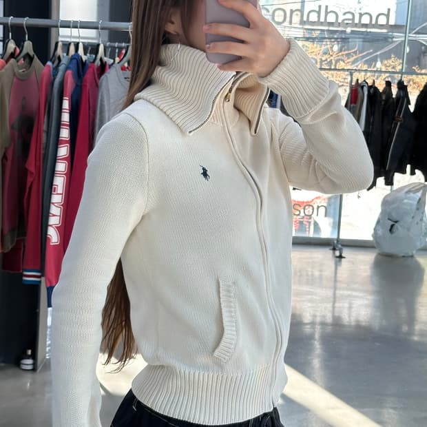 폴로랄프로렌 하이넥 니트집업 크림베이지