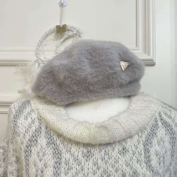 sheer gray fur lovely cap(size-F)