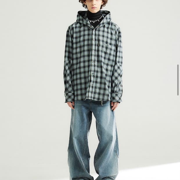 알렌느 - 체크 후드 블루 2사이즈