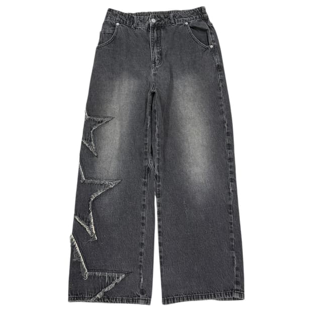엑스톤즈 별 스타 데미지 빈티지 워싱 데님 팬츠 블랙 L