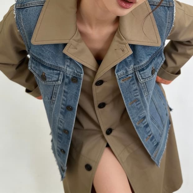 디젤 레이어드 데님 트렌치 코트