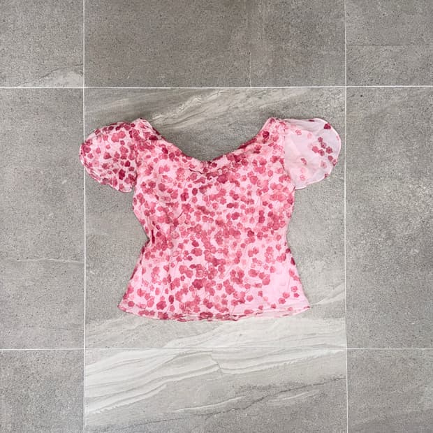Pink cherry blossom cowl silk blouse 