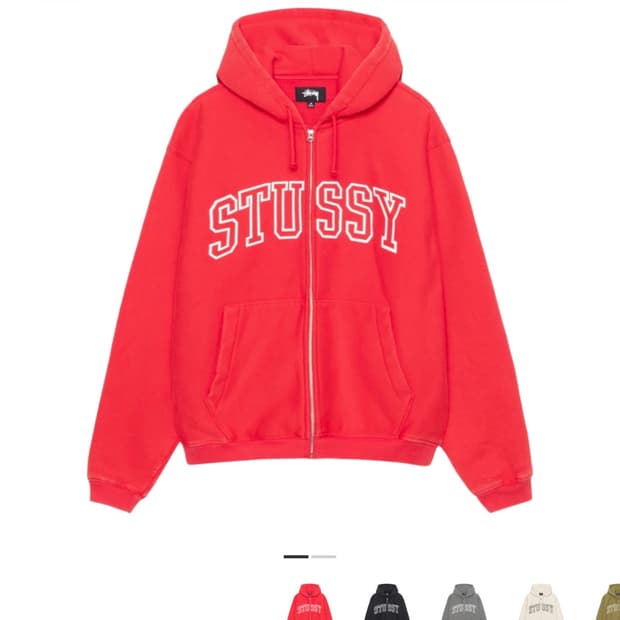 스투시 아웃라인 집 후드 레드 m